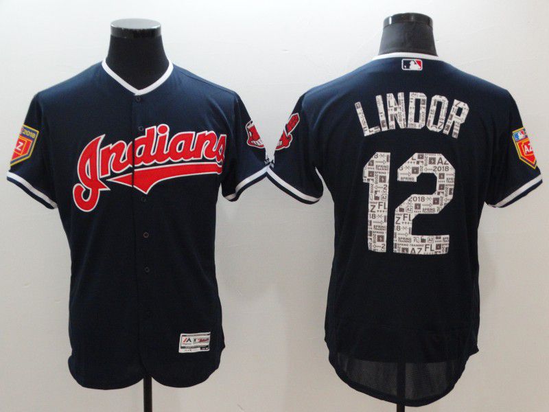 Men Cleveland Indians 12 Lindor Blue Elite Spring Edition MLB Jerseys